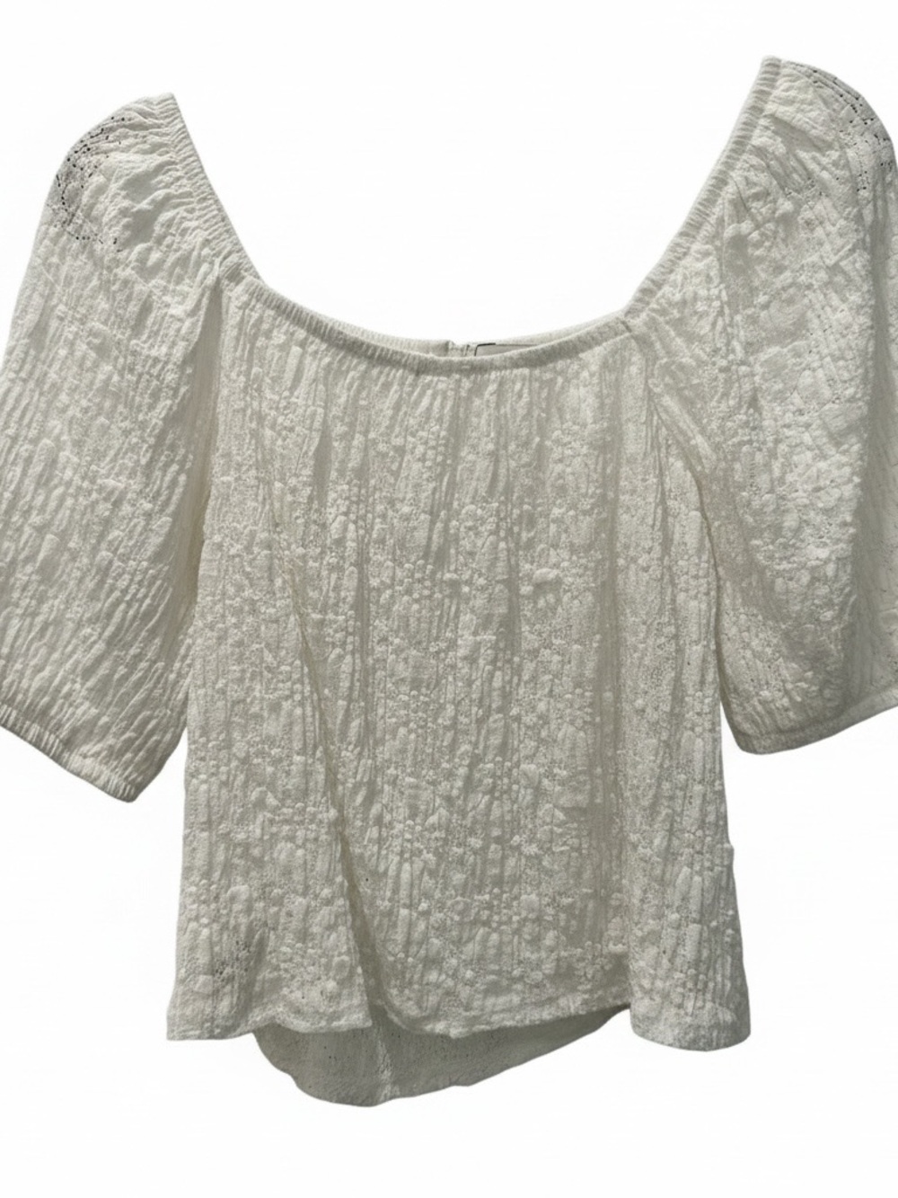 Ivory Crinkle Peasant Blouse - Women